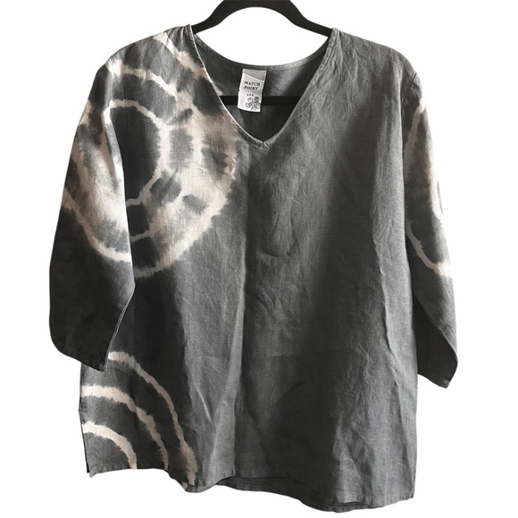 Match point Tops - Match Point USA Gray Tie-Dye Linen vneck Blouse size large L